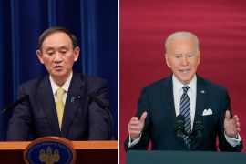 The US and Japan share many of the same grievances concerning China, a key issue as Japanese Prime Minister Yoshihide Suga, left, and US President Joe Biden meet [File: AP Photo]
