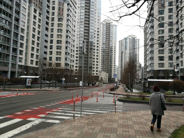 A single person is seen on a Kyiv street