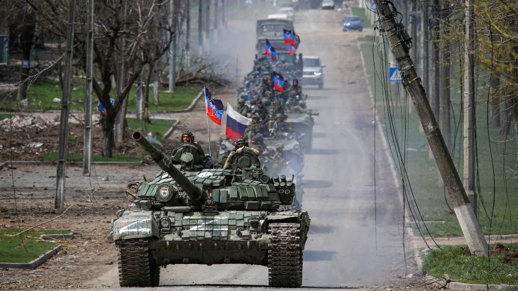 An armoured convoy of Russian troops