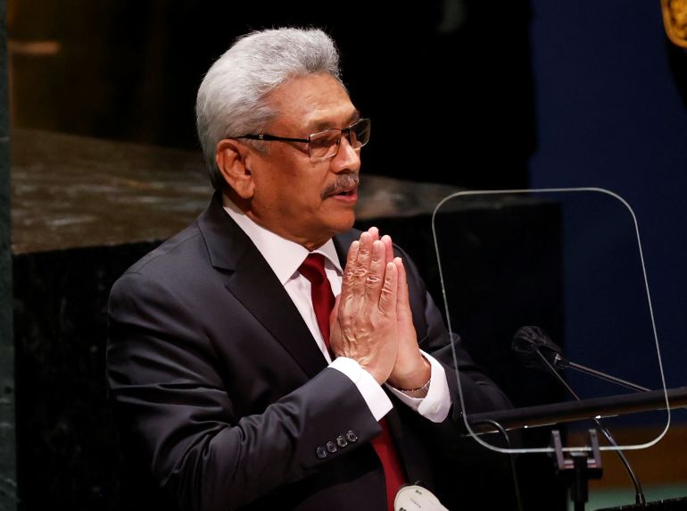 Sri Lanka's President Gotabaya Rajapaksa speaks at the UN General Assembly 76th session