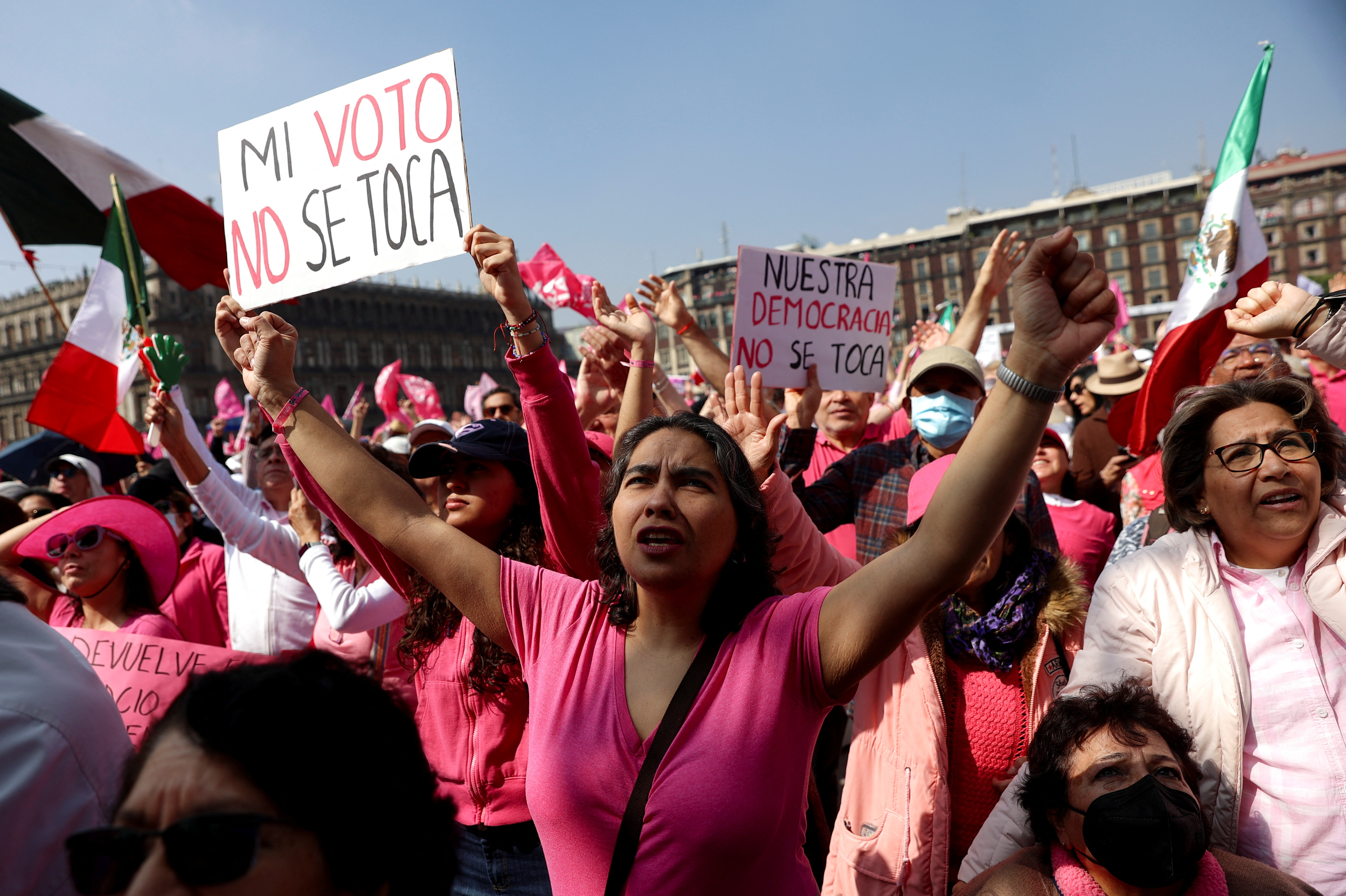 People take parte in a march organized by citizen organizations demanding that electoral autonomy be respected in the upcoming general elections in downtown Mexico City