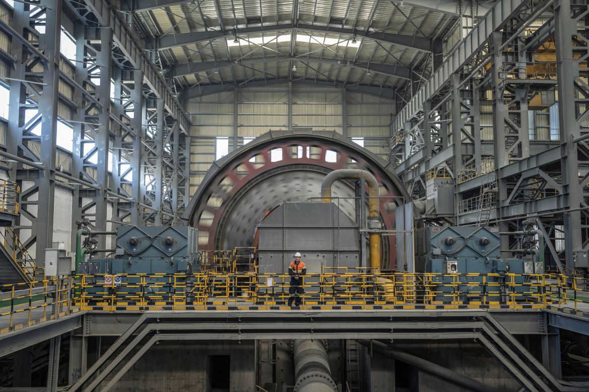 A worker stands in a mill, which is part of a copper mine, run by a subsidiary of China's Zijin Mining, near the village of Krivelj, Serbia, April 5