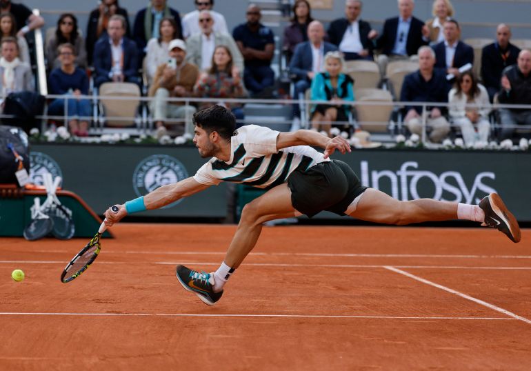 French Open - Roland Garros, Paris, France - Spain's Carlos Alcaraz in action during his final match against Italy's Jannik Sinner 