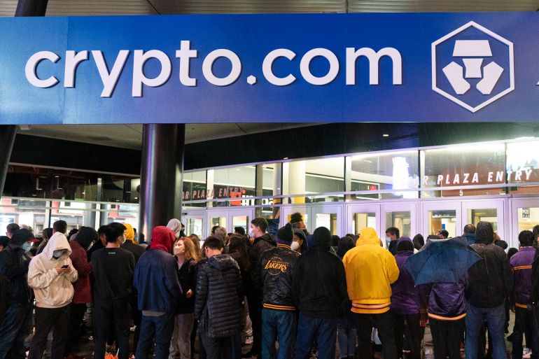 A Crypto.com sign hangs outside an arena
